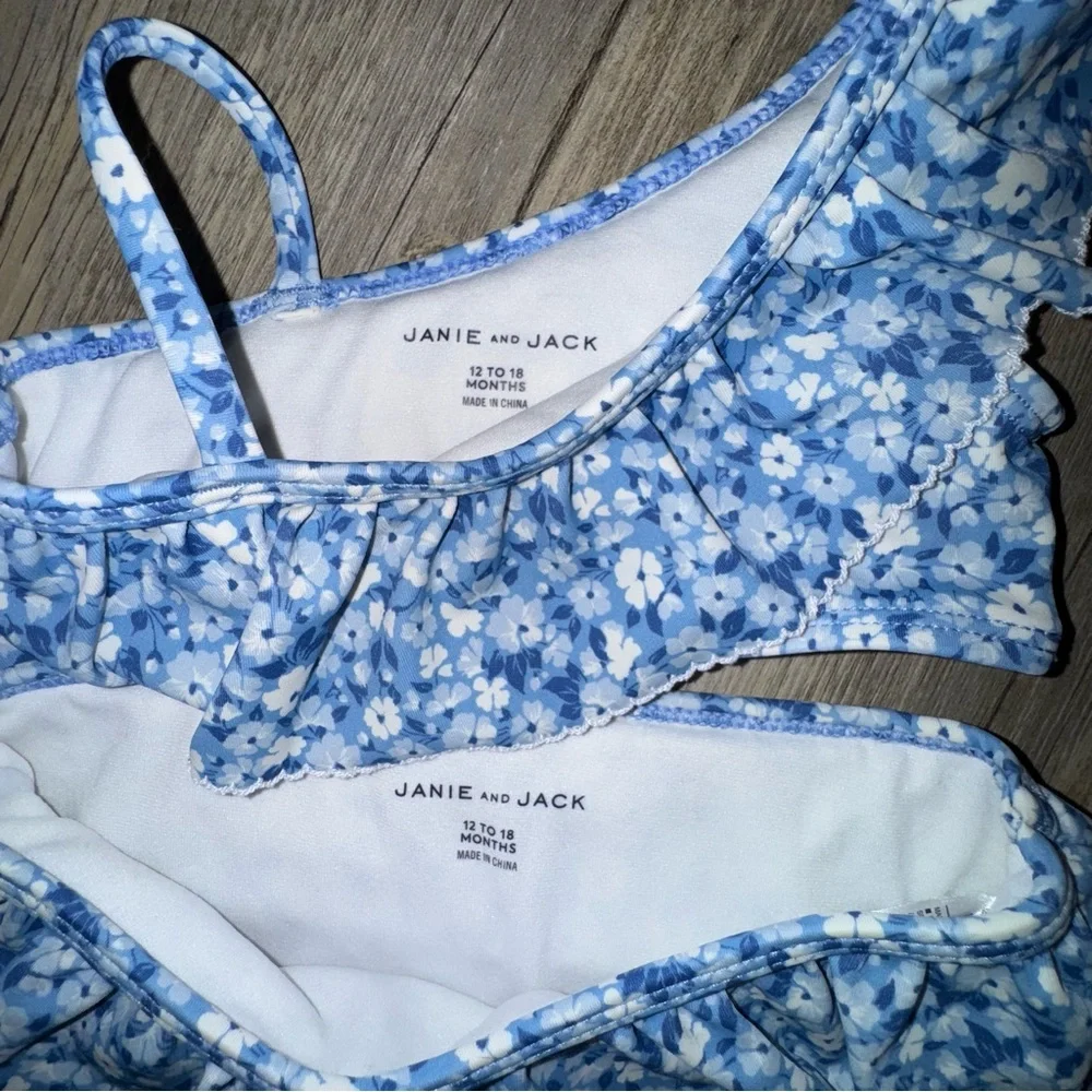 Janie and Jack Blue Floral One-Shoulder Bikini